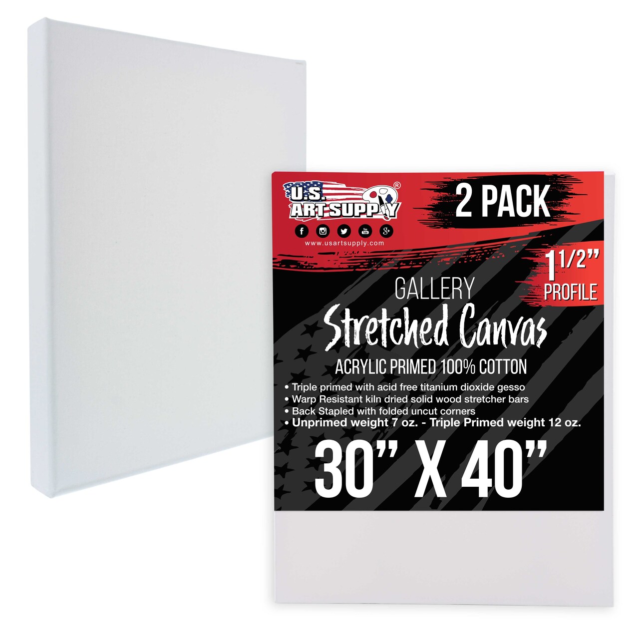 X-Large Stretched Canvas for Painting 30x40 inch Gallery Depth 1-1/2" Thick, 2-Pack - 12oz Acrylic Gesso Triple Primed, Professional Artist Quality, 100% Cotton - Oil, Pouring Paint